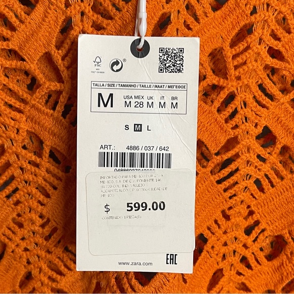 ZARA Orange Crochet Knit Top Sleeveless NWT M Boho Indie Coastal Grandma Resort - Picture 4 of 12